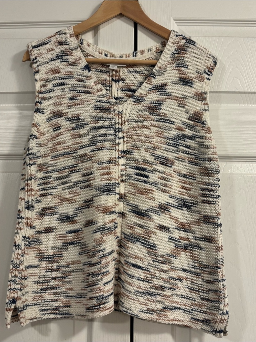 Cream Multicolor Knit V-Neck Tank Top